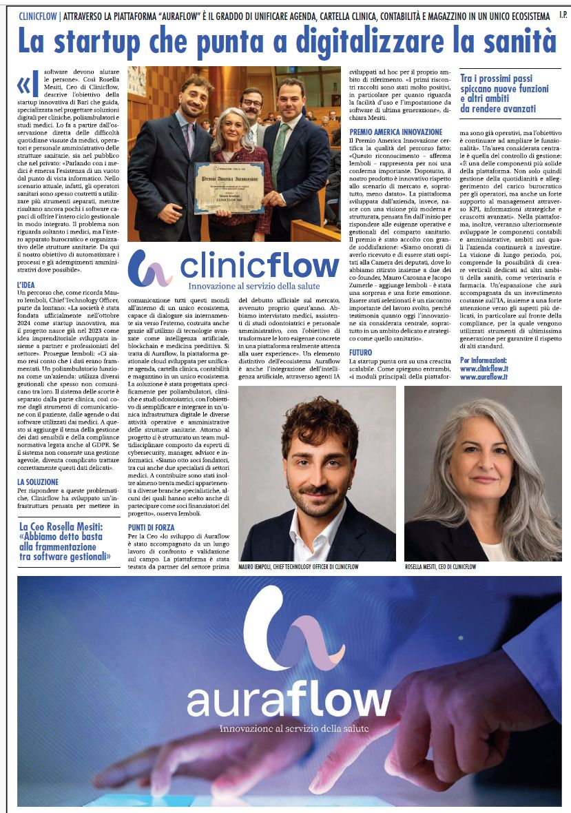 La pagina dedicata a Clinicflow e Auraflow su il Tempo